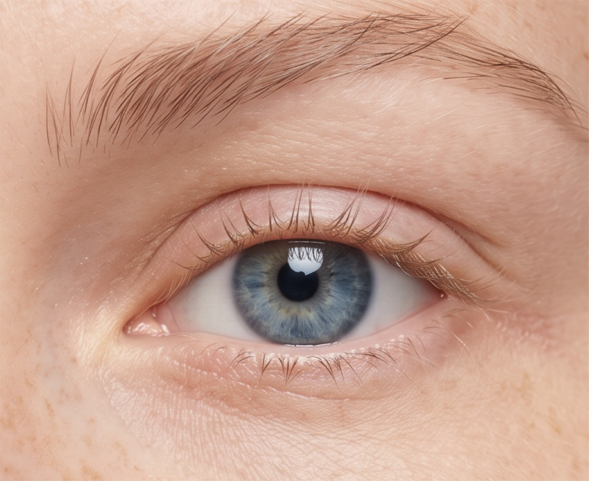 Nahaufnahme eines Auges mit kurzen, dünnen Wimpern