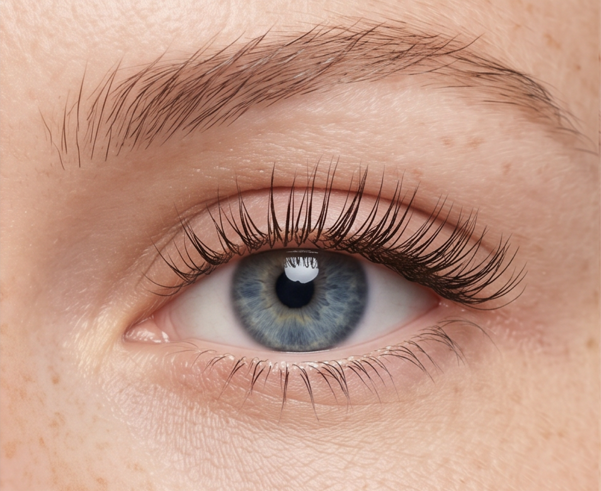 Nahaufnahme eines Auges mit langen, dichten Wimpern