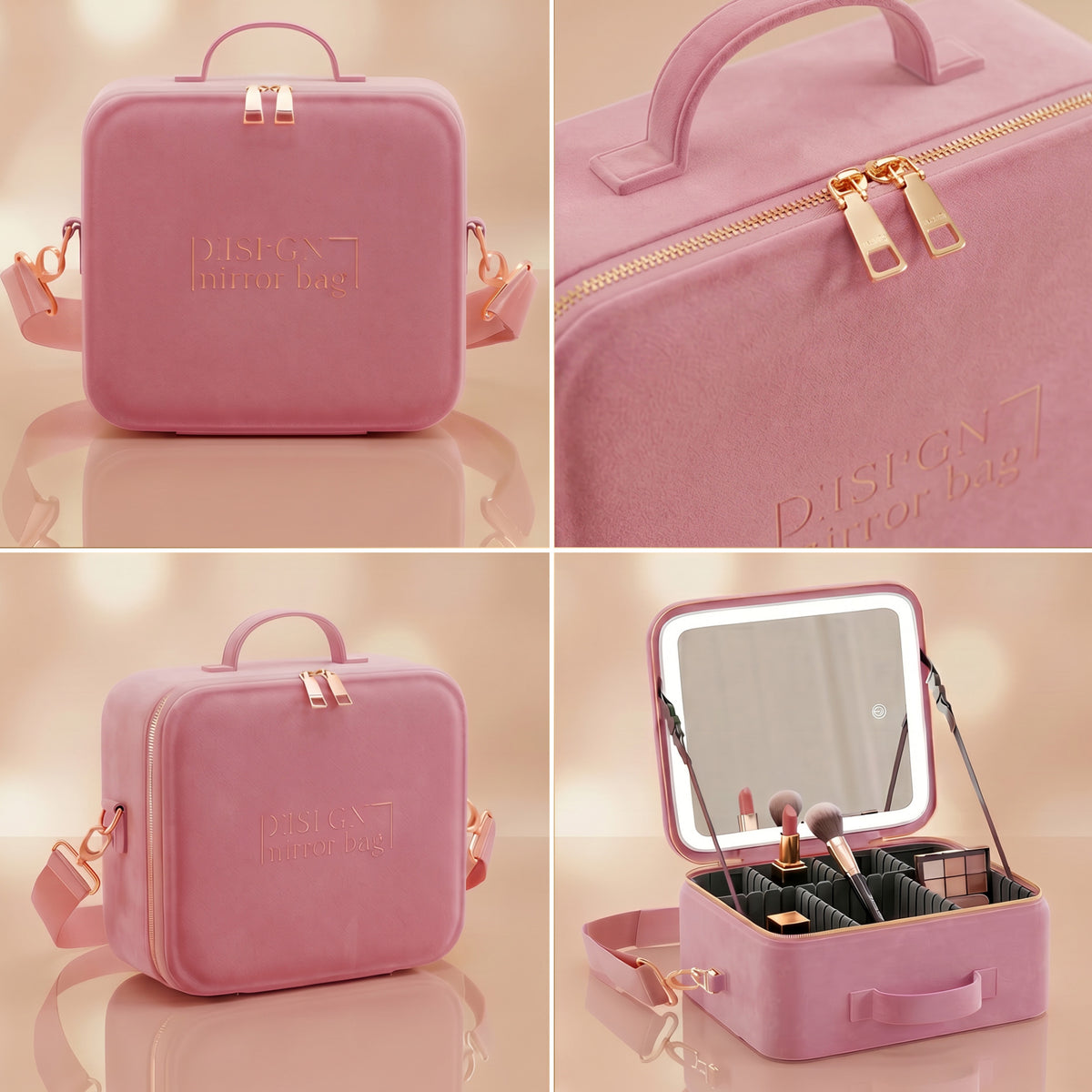 Beauty Bag mit LED Spiegel rosa – DESI'GN MADE
